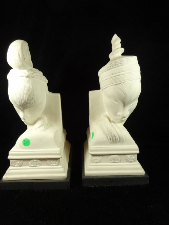 PAIR BISQUE PORCELAIN BOOKENDS ON SLATE BASE, APPROX (1 of 9)