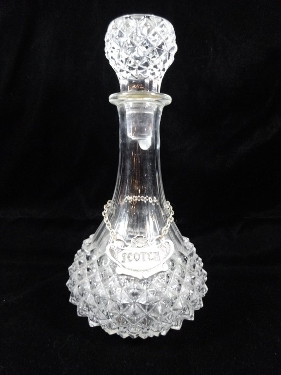 CRYSTAL DECANTER WITH SCOTCH LABEL, APPROX 10.75"H (1 of 3)