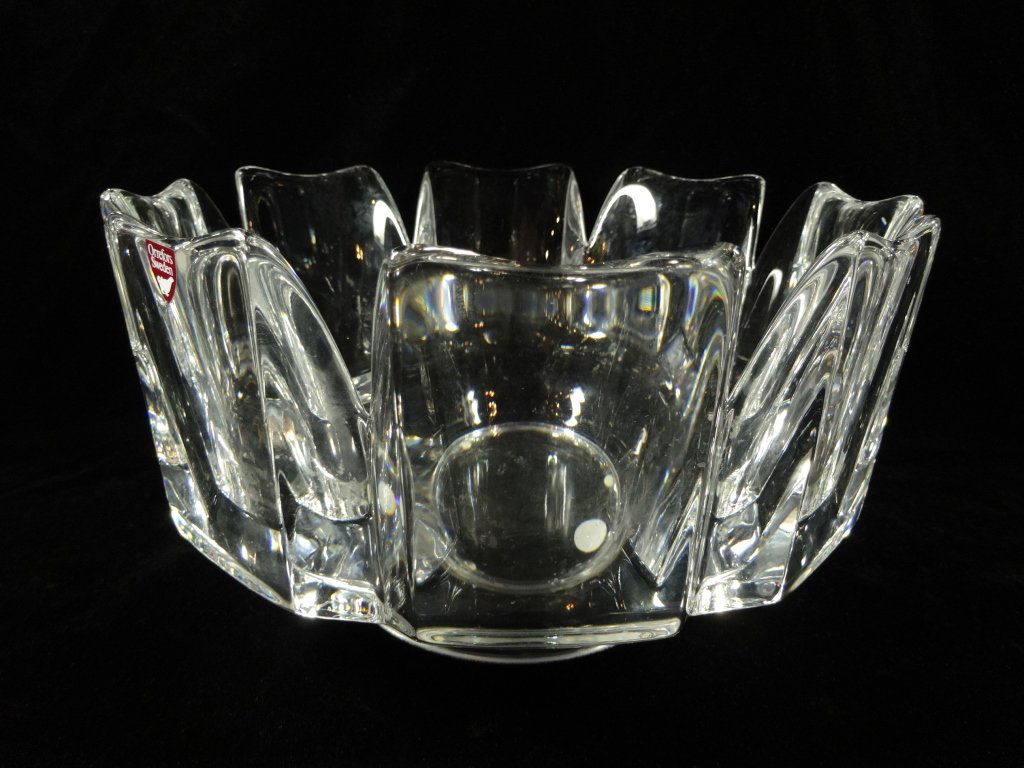ORREFORS CRYSTAL BOWL, SIGNED, APPROX 5" X 9" (1 of 5)