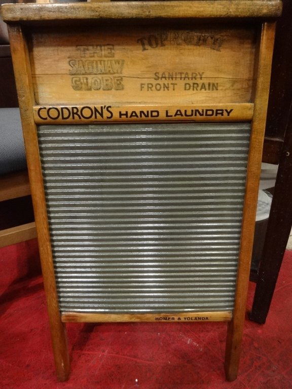 ANTIQUE LAUNDRY WASHBOARD, METAL AND WOOD, APPROX 30"H, (1 of 4)