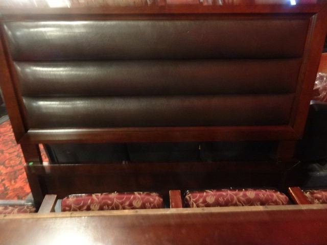 CONTEMPORARY QUEEN BED, LEATHER PADDED HEADBOARD, (1 of 2)