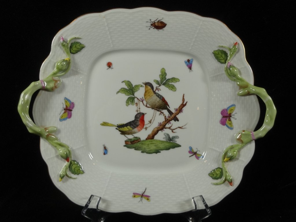 HEREND PORCELAIN RECTANGULAR TRAY WITH HANDLES, (1 of 4)