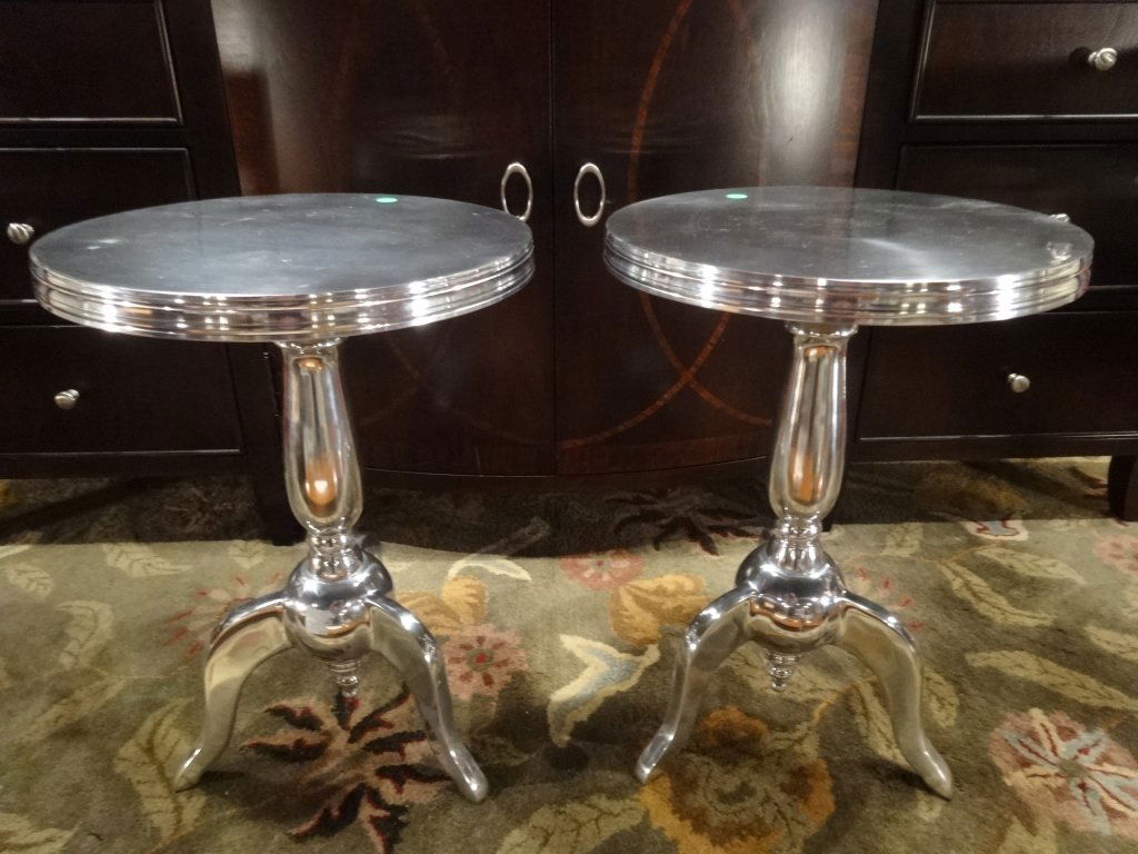 PAIR MODERN DESIGN ALUMINUM PEDESTAL TABLES, (1 of 6)