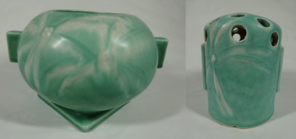 2 PC ROSEVILLE POTTERY DAWN FLOWER INCLUDES BOWL, (1 of 10)