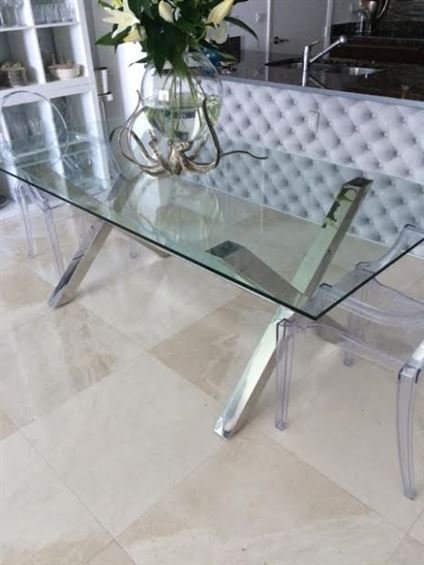 MODERN DESIGN CHROME X BASE TABLE, GLASS TOP, EXCELLENT (1 of 4)