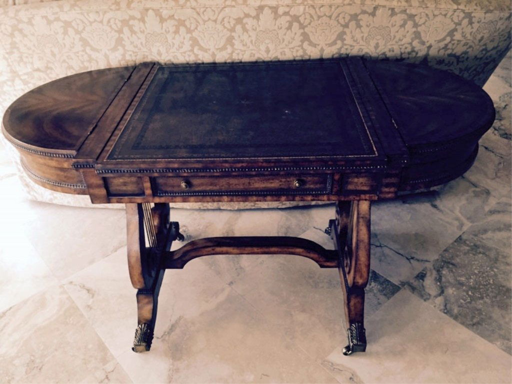 MAITLAND SMITH GAME TABLE, LEATHER TOP, LYRE FORM BASE (1 of 10)