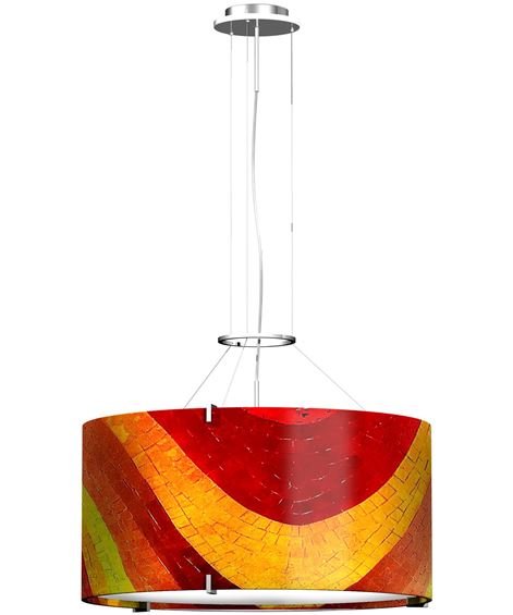 OGGETTI LUCE LARGE MOSAIC PENDANT CHANDELIER, ROUND: OGGETTI LUCE LARGE MOSAIC PENDANT CHANDELIER, ROUND DRUM SHADE, APPROX 24"W X 12"H, ADJUSTABLE HEIGHT, #2 OF TWO AVAILABLE THIS AUCTION (SOLD SEPARATELY), PREVIEW AT OUR 2400 E. OAKLAND PARK BLVD SHOW