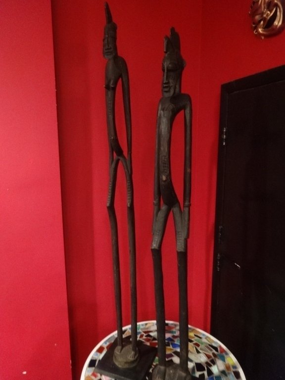 2 LARGE AFRICAN CARVED WOOD SCULPTURES, MALE AND (1 of 4)
