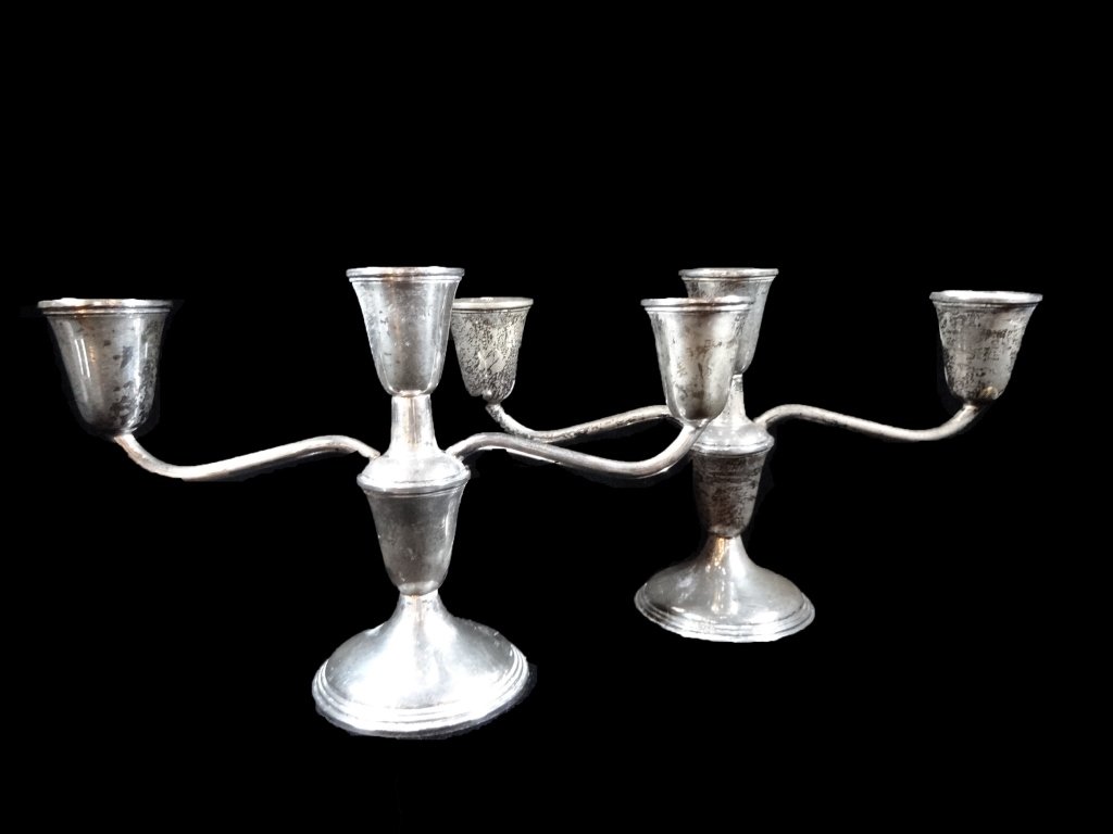 PAIR EMPIRE STERLING SILVER 3 LIGHT CANDELABRAS, (1 of 5)