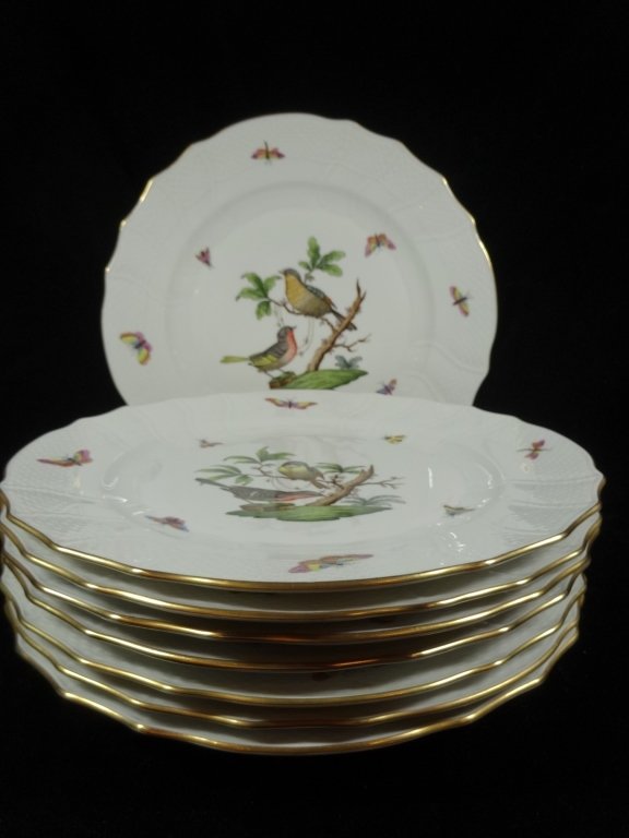 8 HEREND PORCELAIN PLATES, ROTHSCHILD BIRD, (1 of 10)
