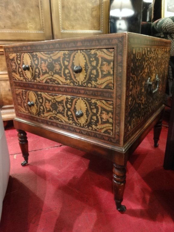 THEODORE ALEXANDER 2 DOOR CHEST, CARPET DECOUPAGE GOLD (1 of 6)