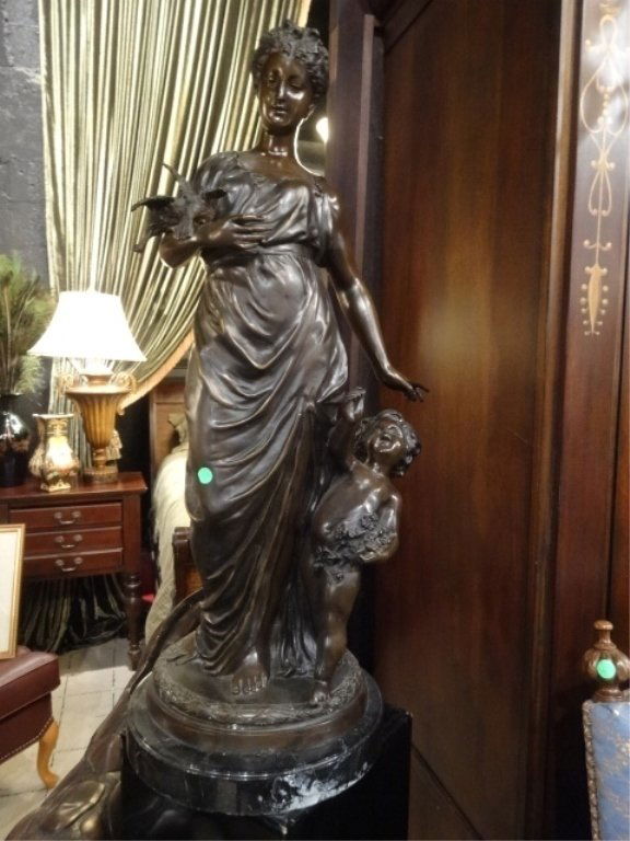 LARGE BRONZE SCULPTURE, WOMAN WITH BIRDS AND CHILD, ON (1 of 7)