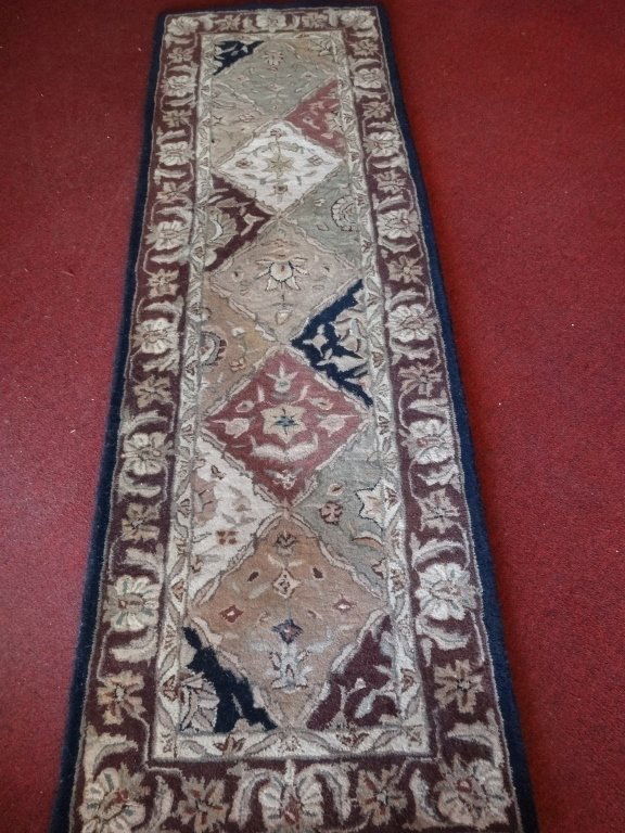 100% WOOL PILE RUG RUNNER, MOCHA, CREAM, RED AND BLACK (1 of 5)