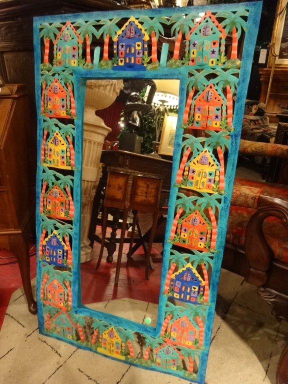 COLORFUL TROPICAL STYLE METAL FRAME MIRROR, WITH PALMS (1 of 4)