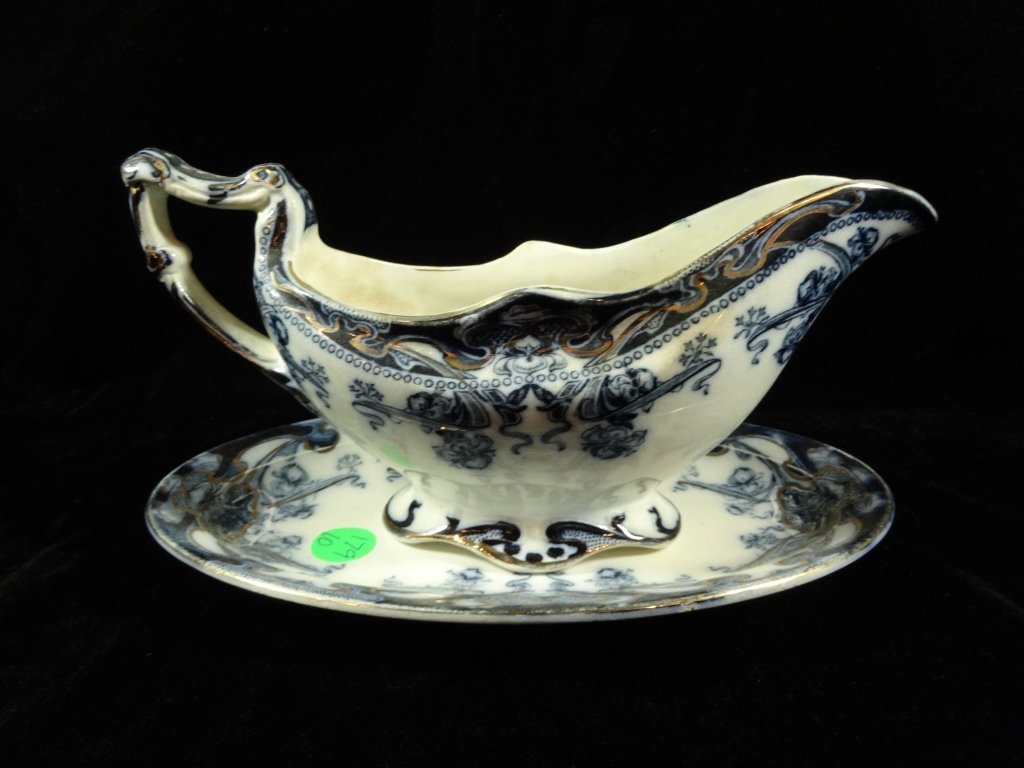 2 PC FLOW BLUE GRAVY WITH SEPARATE UNDERPLATE, MARKED (1 of 7)