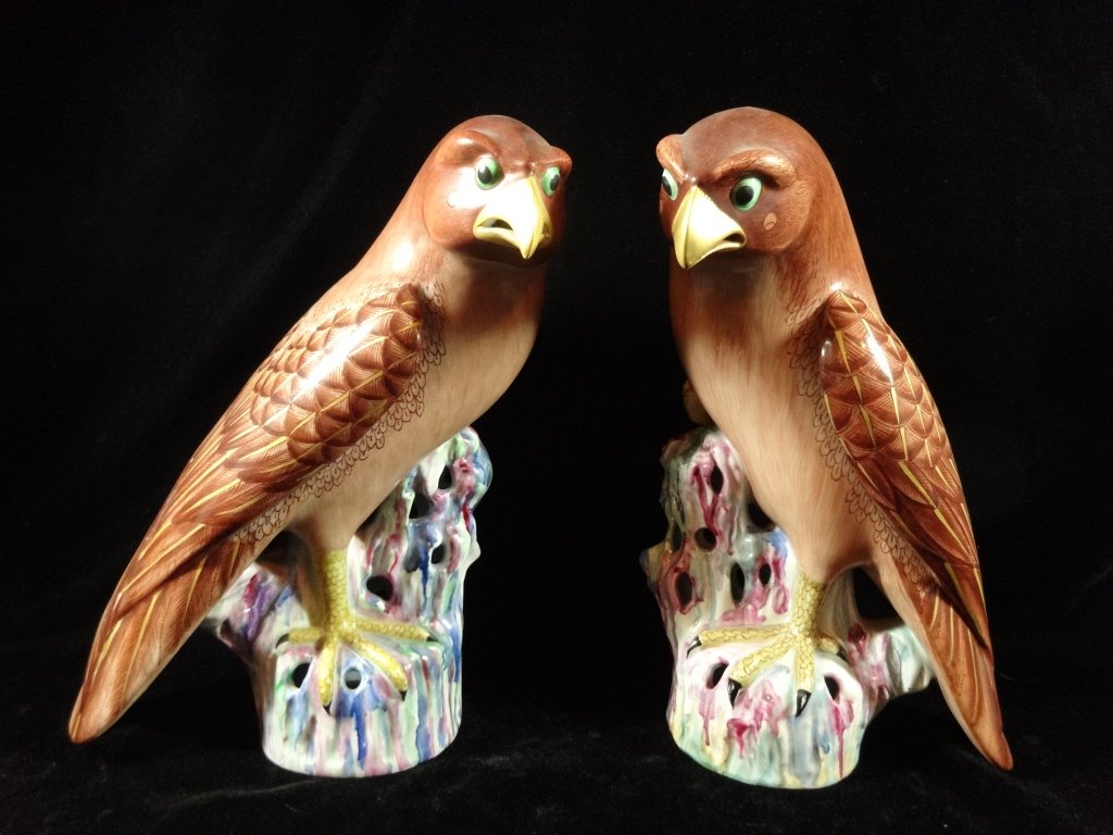 PAIR MOTTAHEDEH PORCELAIN HAWKS, "NELSON ROCKEFELLER (1 of 8)