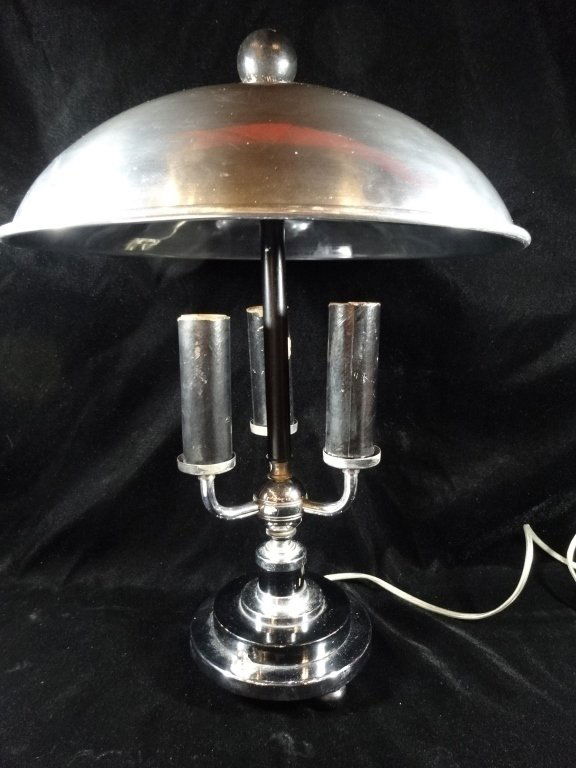 ART DECO 3 LIGHT DESK LAMP WITH METAL DOME SHADE, (1 of 10)
