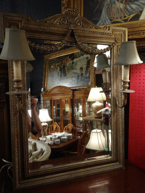 LIGHTED GOLD FRAME MIRROR, GARLAND SWAGS, PAIR OF (1 of 5)