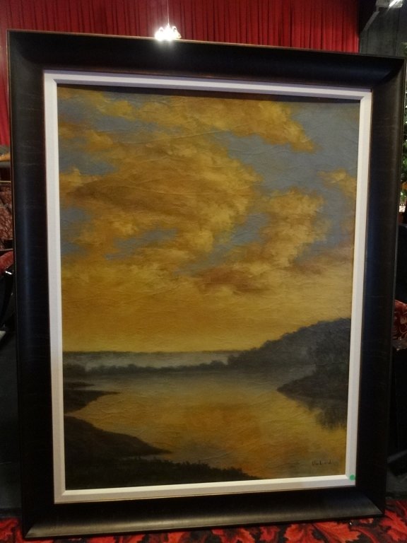 HUGE OIL PAINTING ON BOARD, LANDSCAPE, SIGNED LOWER (1 of 5)