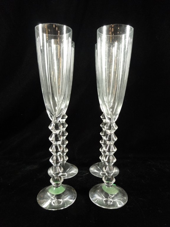 4 BACCARAT CRYSTAL CHAMPAGNE FLUTES, APPROX 11 3/8"H: 4 BACCARAT CRYSTAL CHAMPAGNE FLUTES, APPROX 11 3/8"H