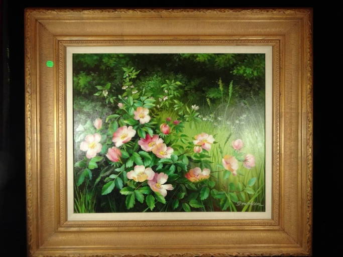 G. JACOBSON OIL PAINTING ON CANVAS, FLORAL LANDSCAPE, Jul 07, 2015