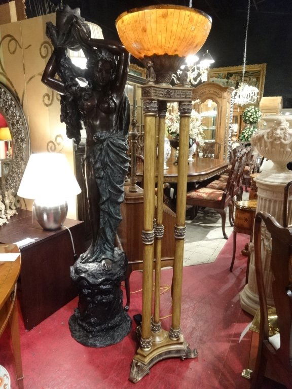 ORNATE TORCHIERE FLOOR LAMP, 3 MONKEYS SUPPORTING (1 of 6)