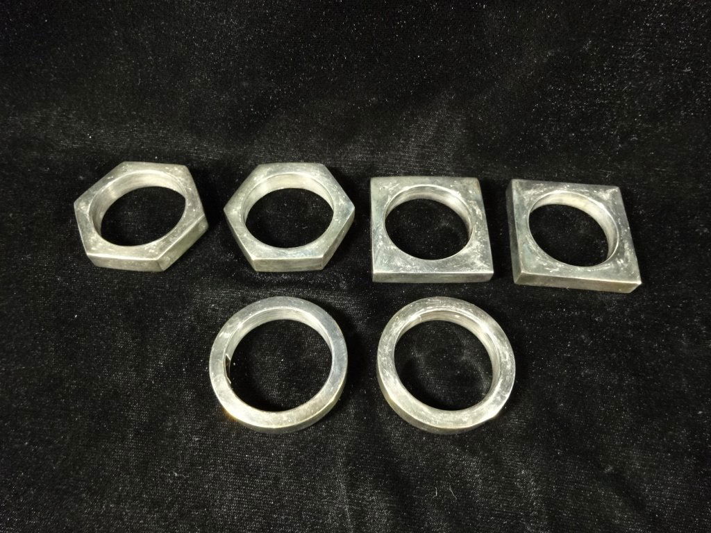 6 NAPKIN RINGS, 2 EACH CIRCULAR, SQUARE & HEXAGONAL (1 of 2)