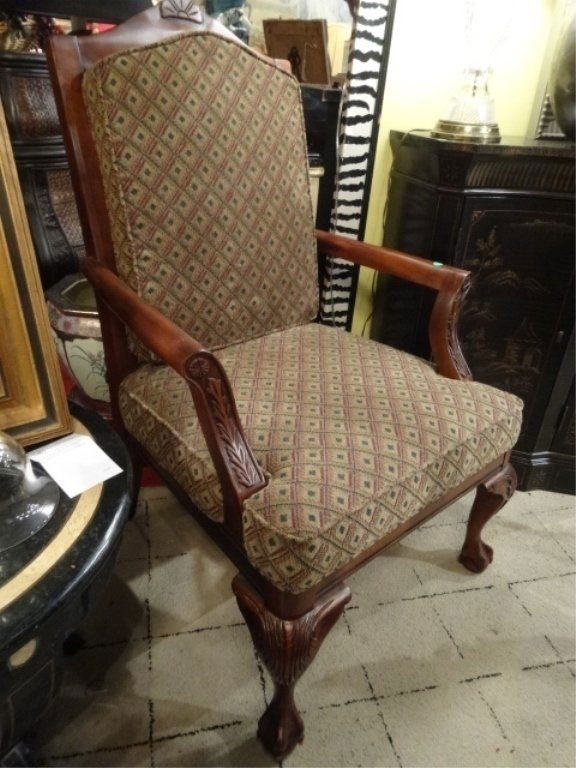 CARVED WOOD ARMCHAIR, BALL AND CLAW FEET, CARVED (1 of 5)
