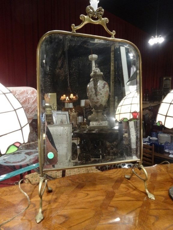 ANTIQUE METAL VANITY MIRROR, GOLD FINISH METAL, APPROX (1 of 3)