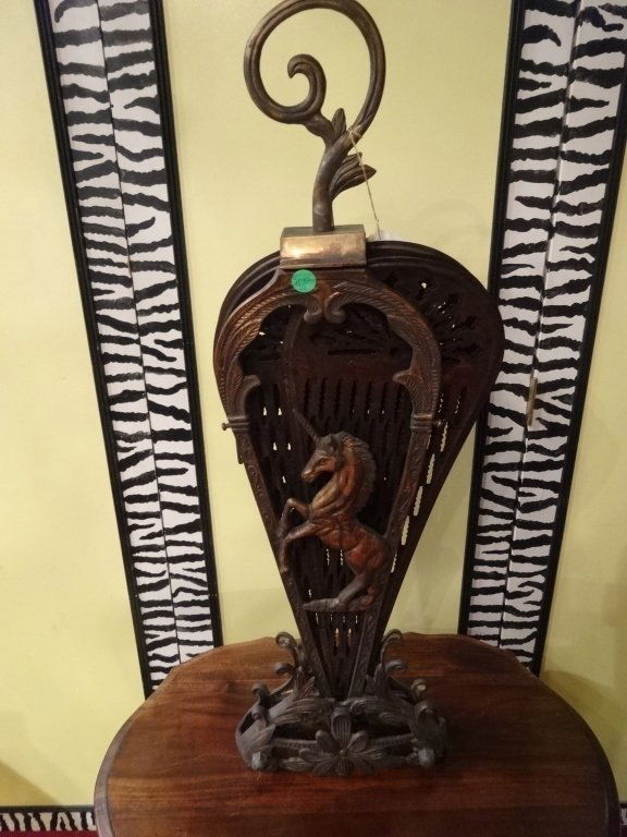 ANTIQUE BRASS PEACOCK FIREPLACE SCREEN, FOLDING PANELS, (1 of 3)