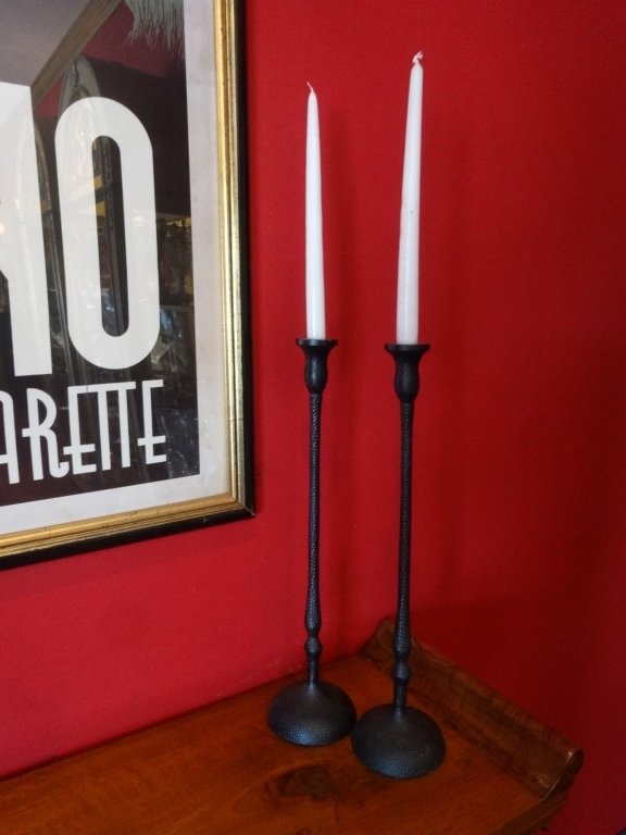 PAIR IRON CANDLESTICKS, HAMMERED METAL FINISH, APPROX (1 of 7)
