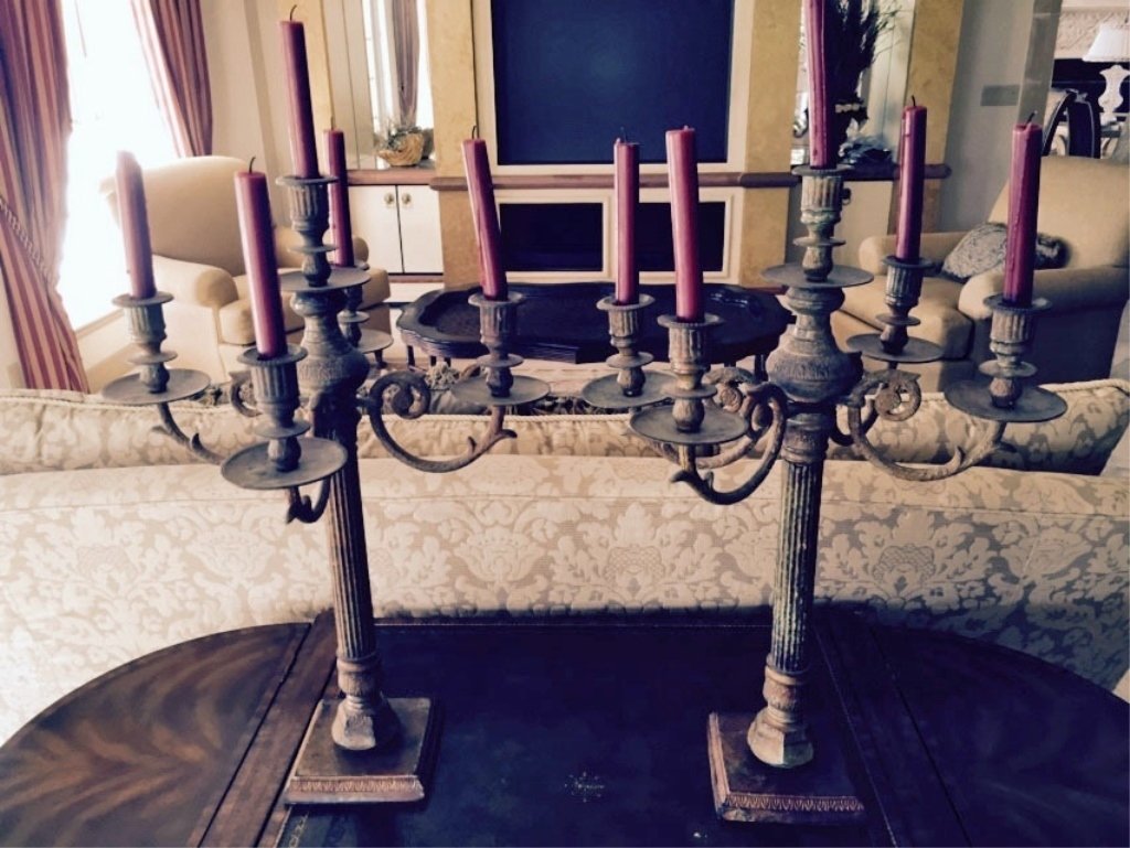 PAIR ORNATE METAL CANDELABRA, 5 LIGHTS EACH, APPROX (1 of 4)
