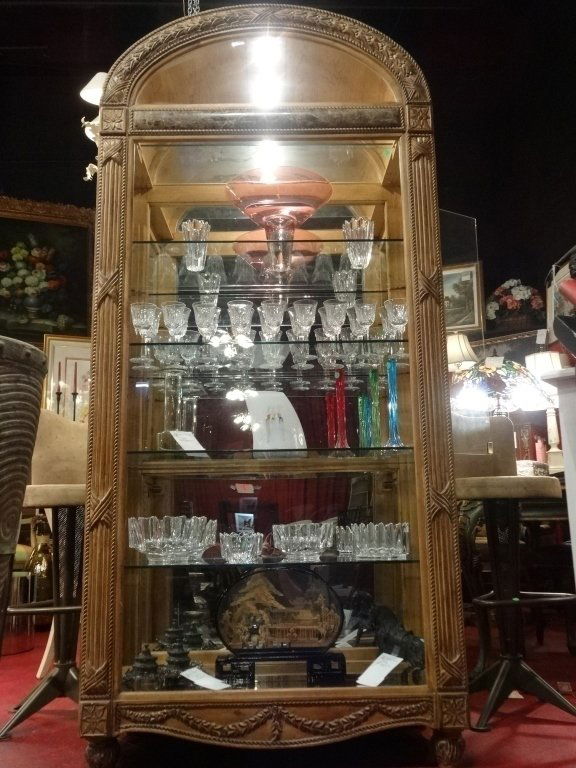 LIGHTED WOOD AND GLASS DISPLAY CABINET, DOME TOP, (1 of 7)