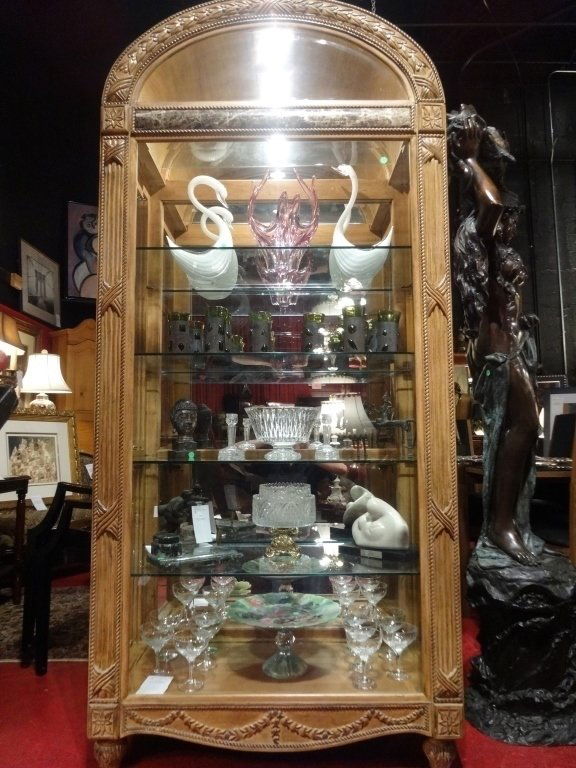 LIGHTED WOOD AND GLASS DISPLAY CABINET, DOME TOP, (1 of 6)