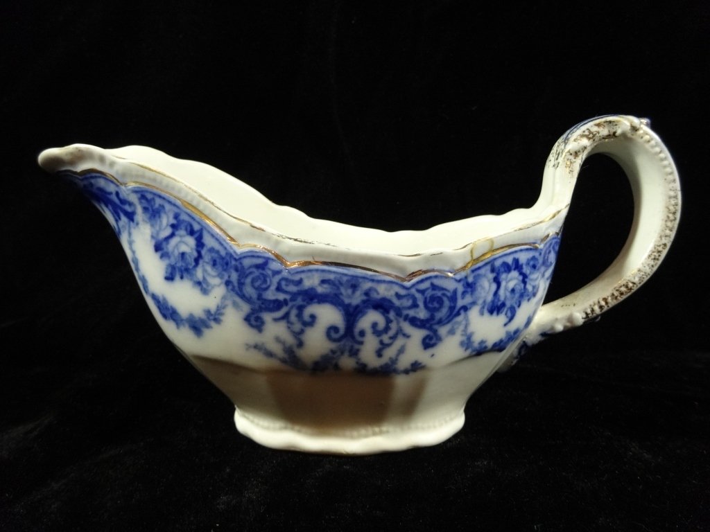 FLOW BLUE GRAVY DISH, MARKED ROYAL SEMIPORCELAIN, (1 of 6)