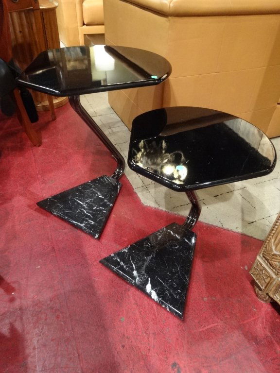 2 PC MODERN DESIGN CHROME AND WOOD STACKING TABLES, (1 of 6)