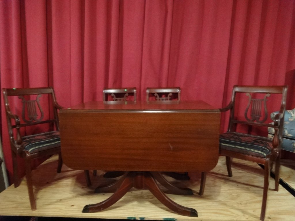 DUNCAN PHYFE MAHOGANY DINING TABLE WITH 4 CHAIRS, DROP (1 of 4)
