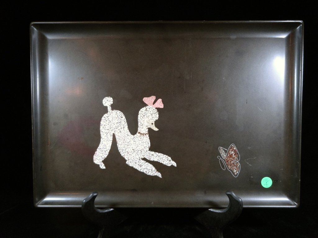 VINTAGE COUROC TRAY, POODLE WITH BUTTERFLY, WITH (1 of 5)