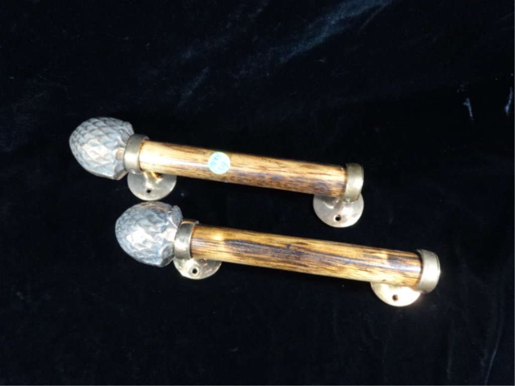 PAIR COPPER & WOOD DOOR HANDLES, APPROX 11"H, SKU9194: PAIR COPPER & WOOD DOOR HANDLES, APPROX 11"H, SKU9194