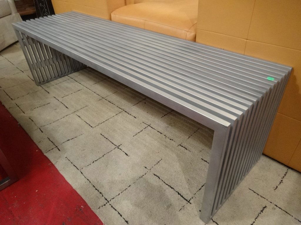 MODERN DESIGN ALUMINUM FINISH BENCH, APPROX 4.5' LONG, (1 of 6)