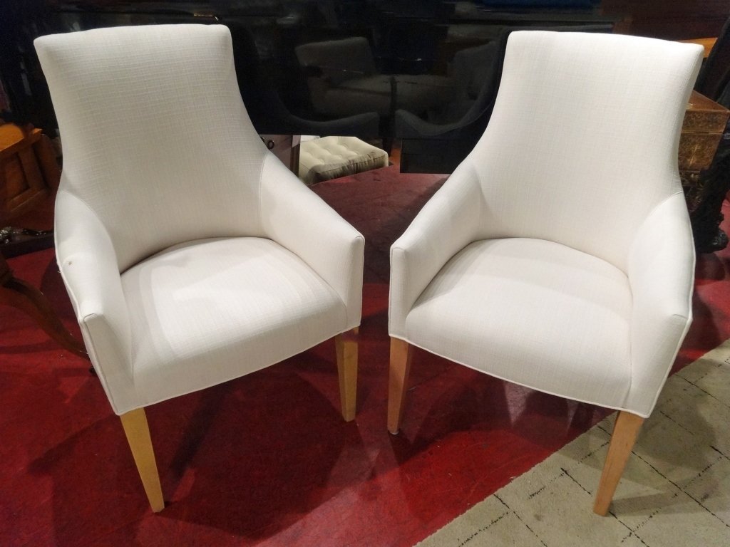 PAIR NEW NOT USED KRAVET ARMCHAIRS, WHITE LINEN (1 of 7)