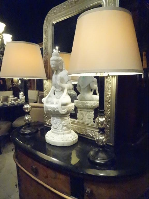 PAIR SILVERED ORB TABLE LAMPS, BRONZE FINISH WITH 2 (1 of 4)