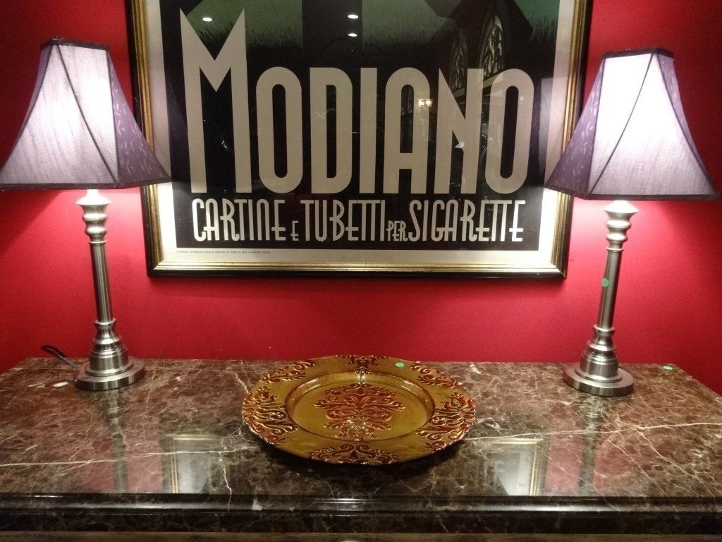 PAIR NICKEL FINISH TABLE LAMPS, LIGHT PLUM SHADES, (1 of 6)