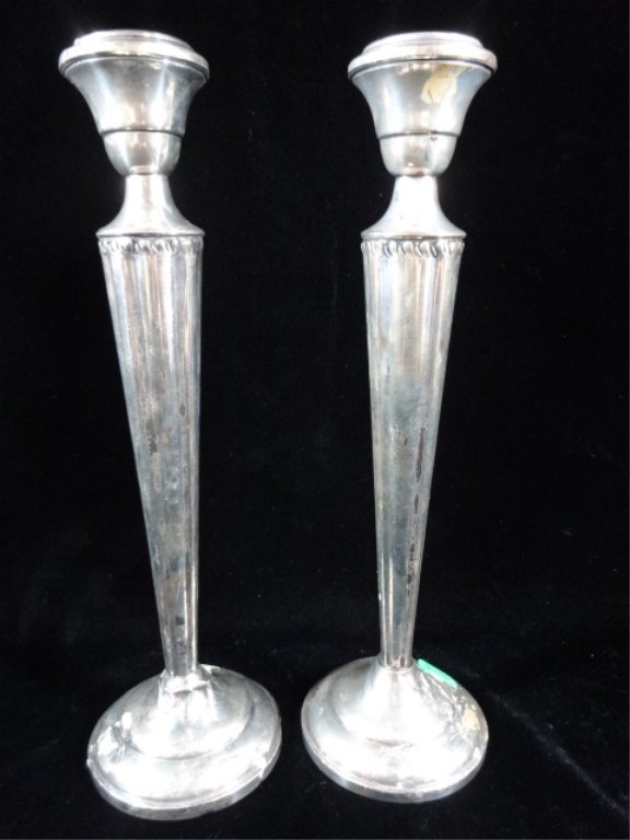 PAIR STERLING SILVER CANDLE HOLDERS, APPROX 10"H, (1 of 5)