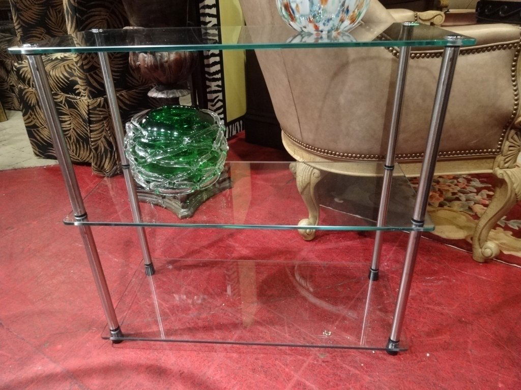 MODERN DESIGN 3 TIER CHROME AND GLASS CONSOLE, APPROX (1 of 4)