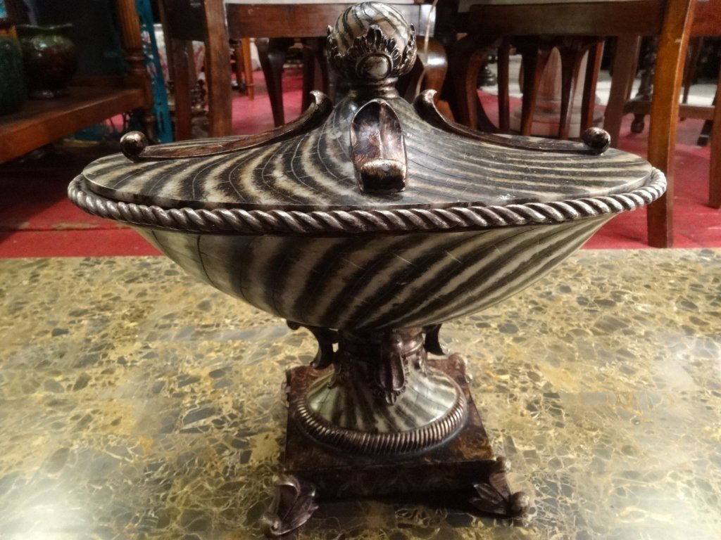 OVAL ZEBRA PRINT CENTERPIECE BOWL, PAINTED COMPOSITION, (1 of 4)