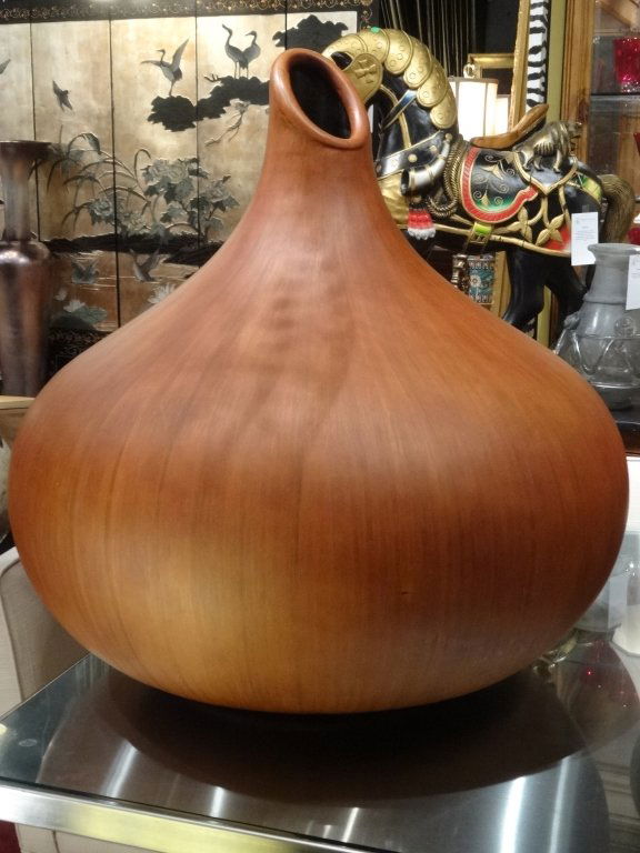 LARGE CARVED WOOD FLOOR VASE, APPROX 32"H (1 of 4)
