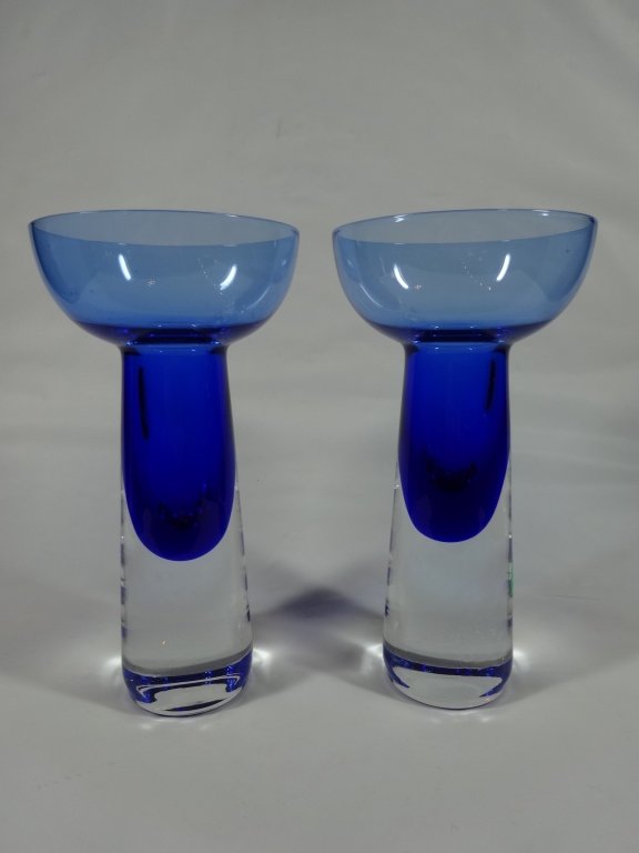 2 COBALT BLUE & CLEAR GLASS CANDLEHOLDERS, APPROX (1 of 4)