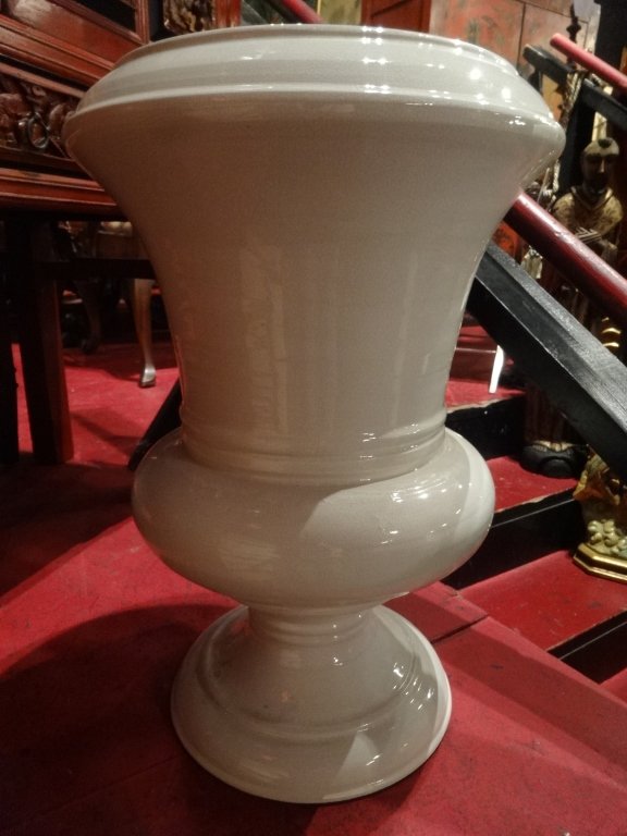 LARGE CERAMIC URN, WHITE CRACKLE FINISH GLAZE, APPROX (1 of 4)