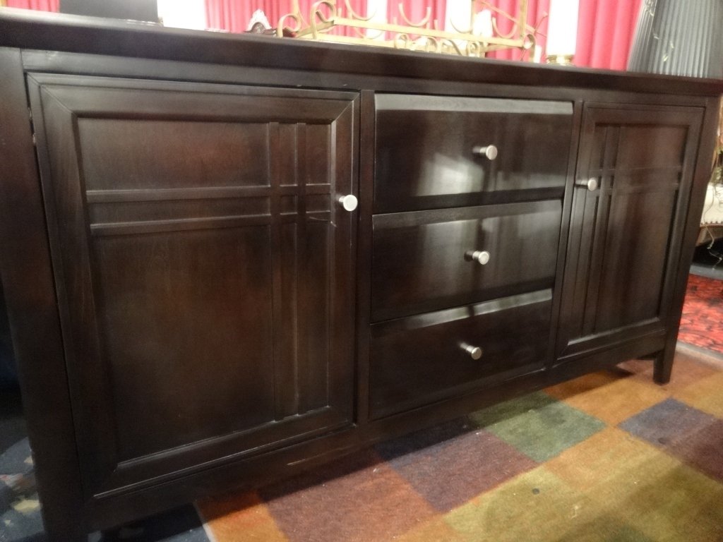 CONTEMPORARY SIDEBOARD/CONSOLE CABINET, JAVA FINISH, (1 of 3)